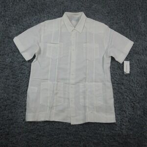 Cubavera Guayabera Shirt Mens Medium White Short Sleeve 4 Pocket Ramie Blend NWT